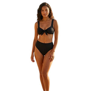 Summer Mae Black Ribbed Tie-Front High Waist Bikini Set NWT Size 10